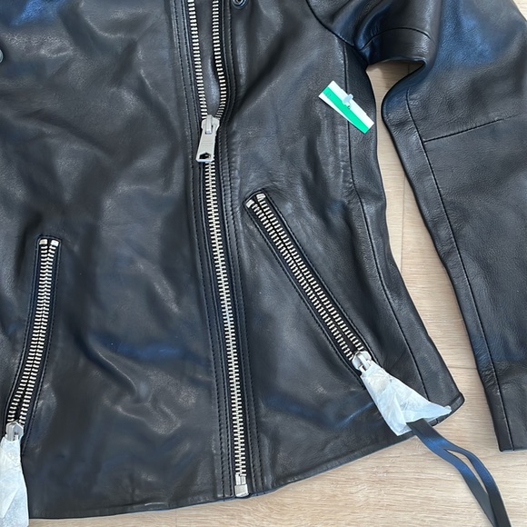ALLSAINTS Neve Sheepskin Leather Biker Jacket BLACK SIZE 0 - Picture 5 of 10